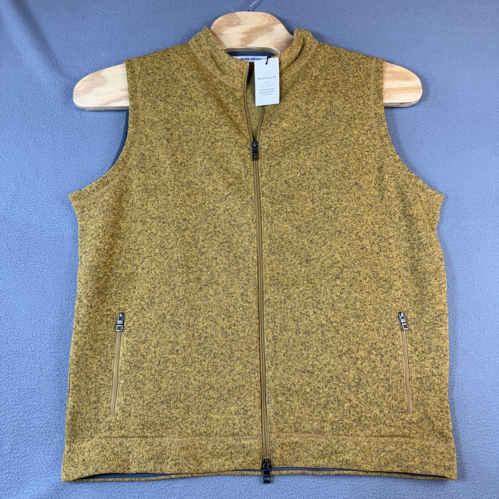 Peter Millar Crown Mens XL Full Zip Fleece Vest Mustard Yellow Heather MF23K61 - Picture 2 of 9